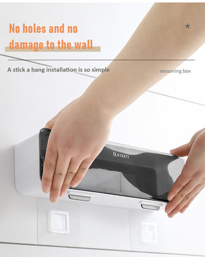 Wall-Mounted 4-Compartment Seasoning Box | No-Drill Kitchen Spice Organizer