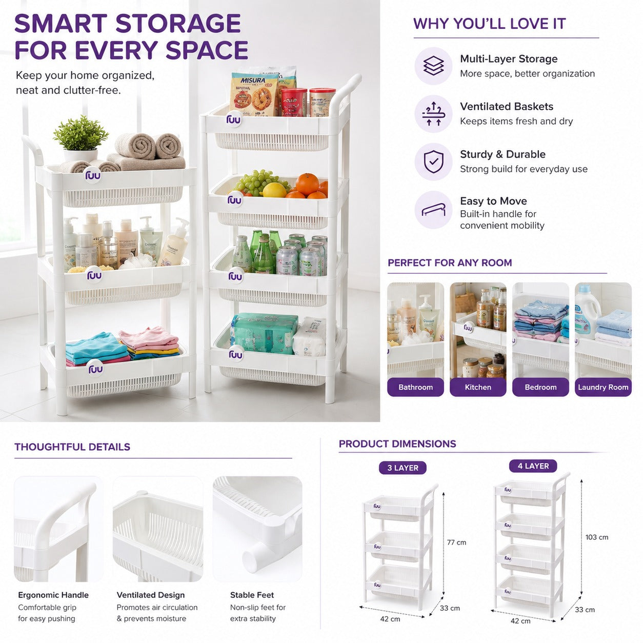 UU Trolley – Multi-Layer Mobile Storage Organizer Cart