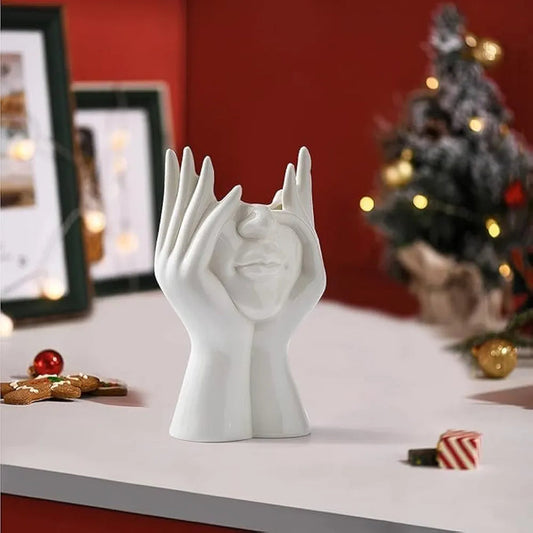 Abstract Human Face & Hands Storage Holder / Decorative Vase
