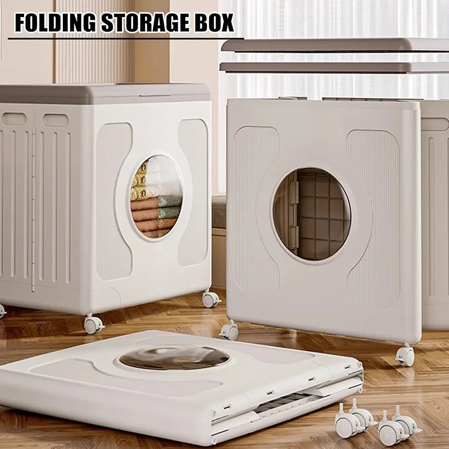 Multi-Functional Folding Storage Cabinet with Transparent Window & Wheels (160L)