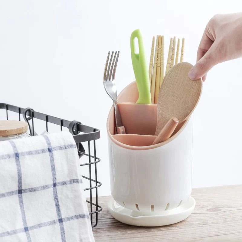 Multi-Compartment Cutlery Holder & Drainer Organizer