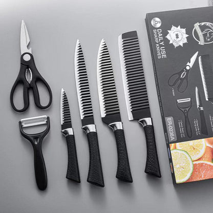 Black Wavy 6-Piece Stainless Steel Knife Set – Stylish & Durable