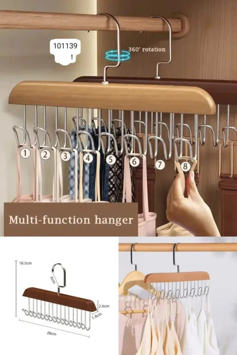 Multi-Functional 8-Hook Wooden Closet Organizer