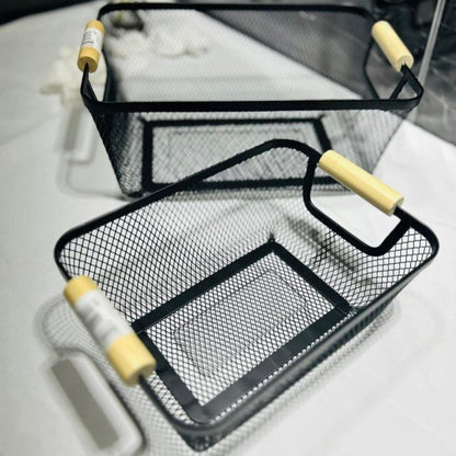 Modern Mesh Storage Basket with Wooden Handles - My Store