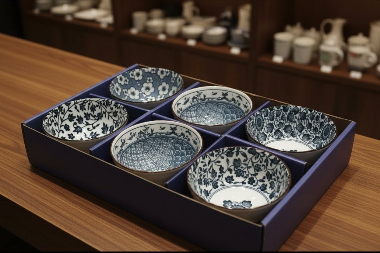 6-Piece Blue & White Ceramic Bowl Set - My Store