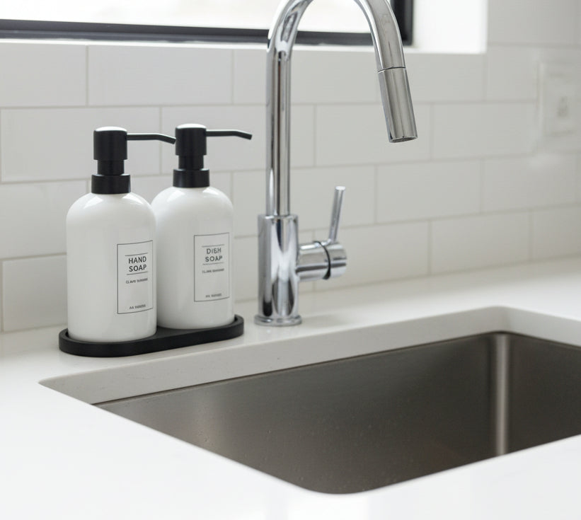 Modern Design Soap Dispenser Set with Wooden Base