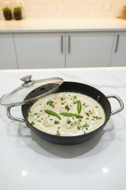 DannyHOME Premium Lightweight Cast-Iron Wok Casserole with Glass Lid