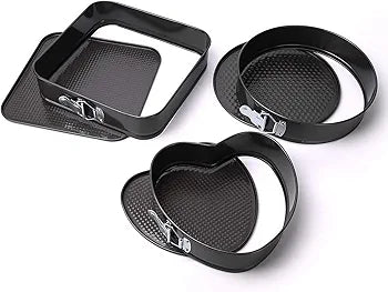 3-Piece Non-Stick Springform Cake Pan Set (Heart, Round & Square) - My Store