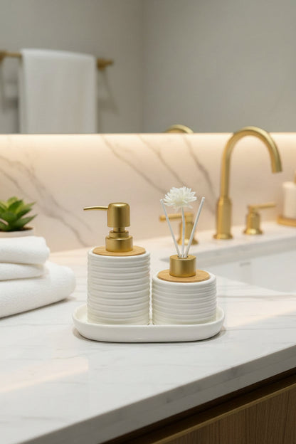 Luxury 3-Piece Porcelain Bathroom Accessory & Reed Diffuser Set
