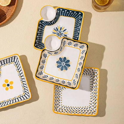 7-Inch Ceramic Dumpling Plate with Built-In Dipping Tray - My Store