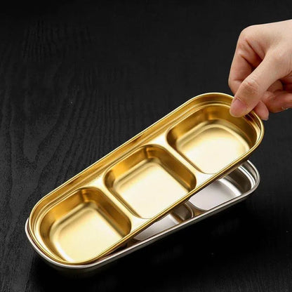 3-Compartment Stainless Steel Sauce & Condiment Tray (Golden) - My Store