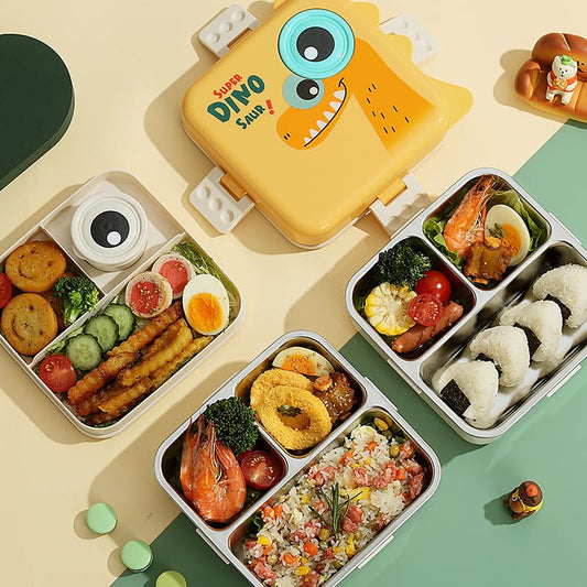 Super Dinosaur 3-Compartment Stainless Steel Lunch Box - My Store