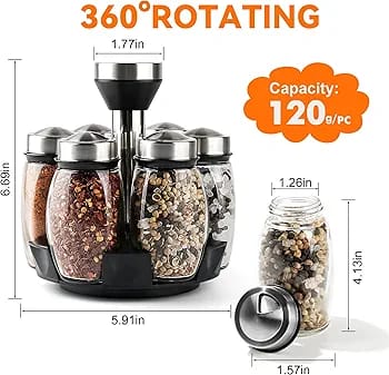 6-Piece 360° Rotating Carousel Spice Jar Set