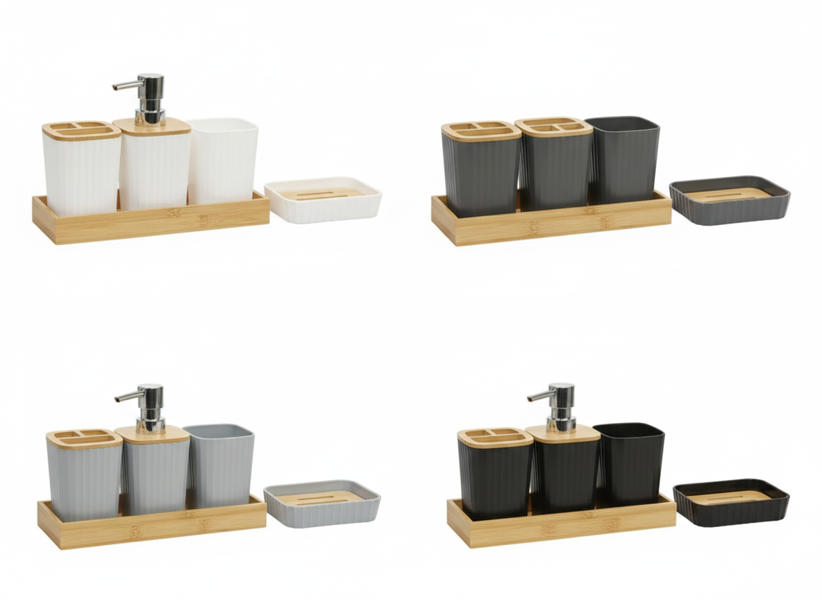 5 PCS Bathroom Accessories Set – Bamboo - My Store