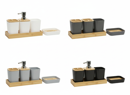 5 PCS Bathroom Accessories Set – Bamboo - My Store