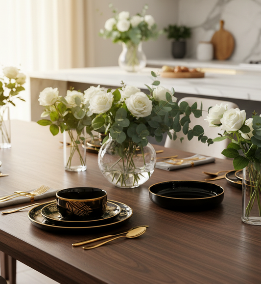 Premium 24-Piece Dinner Set – Golden Touch Leaf Design