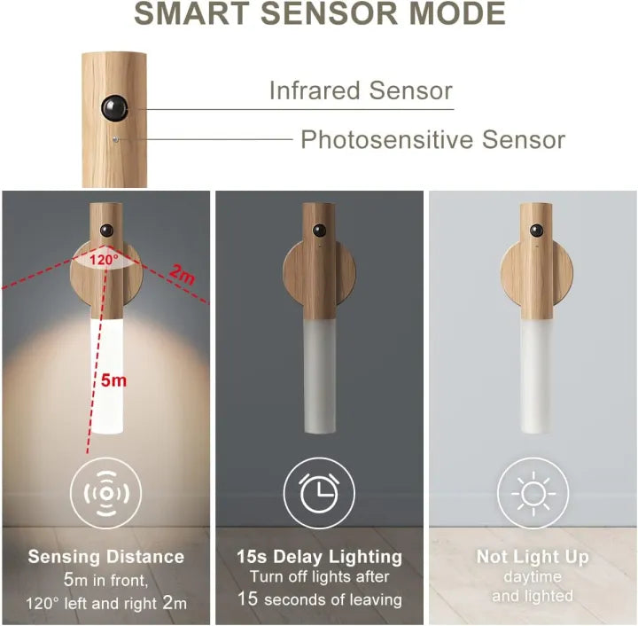 Wooden Base Smart Sensor LED Night Light