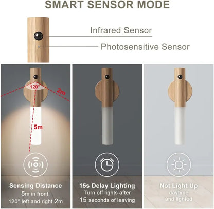Wooden Base Smart Sensor LED Night Light