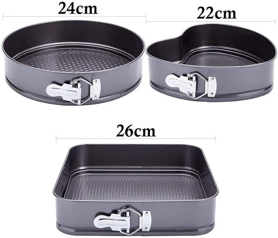 3-Piece Non-Stick Springform Cake Pan Set (Heart, Round & Square) - My Store