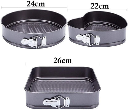 3-Piece Non-Stick Springform Cake Pan Set (Heart, Round & Square) - My Store