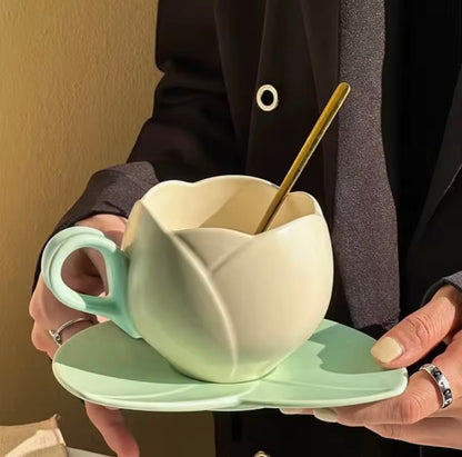 Tulip Ceramic Coffee Cup & Leaf Saucer Set