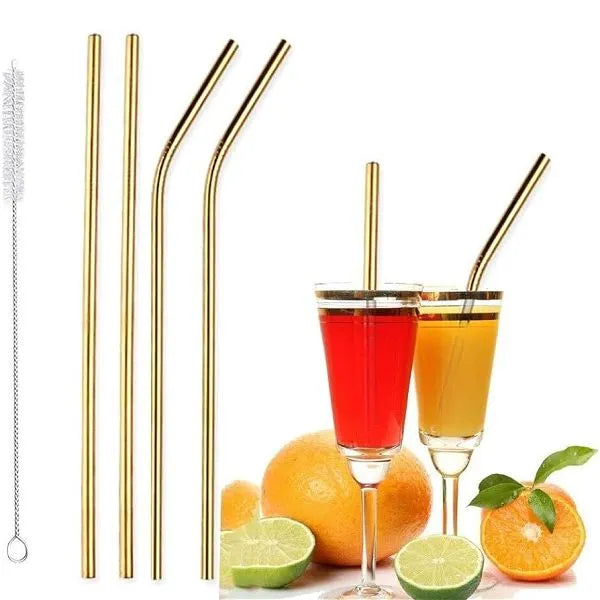 5 Pcs Stainless Steel Straw Set (Golden & Silver) - My Store