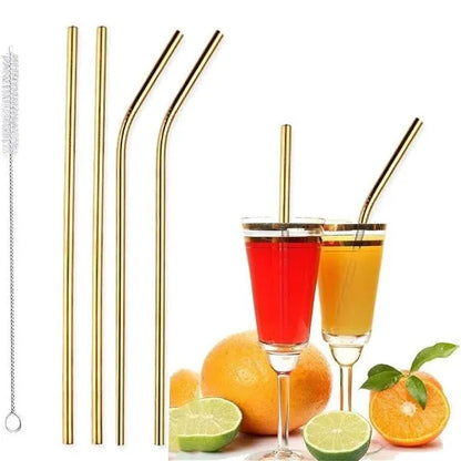 5 Pcs Stainless Steel Straw Set (Golden & Silver) - My Store