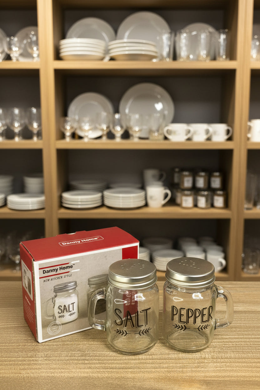 Danny Home Glass Salt & Pepper Shaker Set with Handles