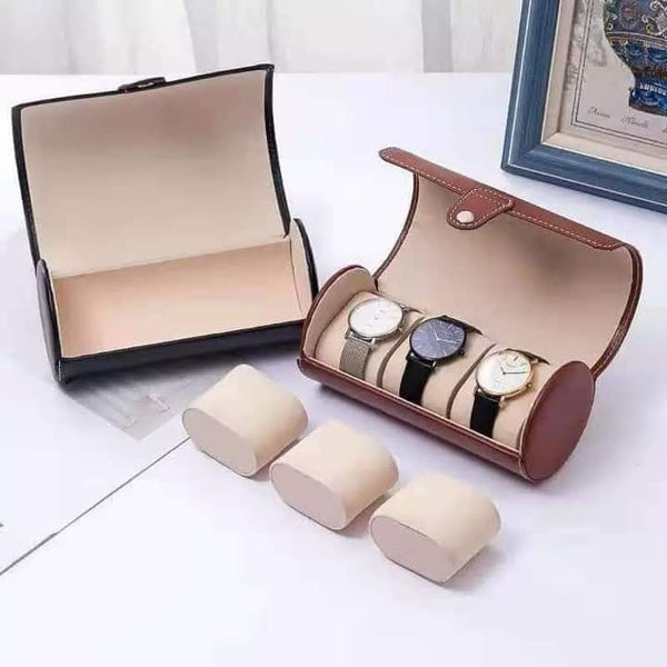Luxury Travel Watch Roll | 3-Slot PU Leather Watch Pouch