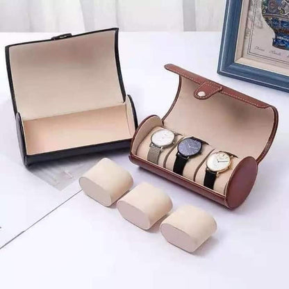 Luxury Travel Watch Roll | 3-Slot PU Leather Watch Pouch
