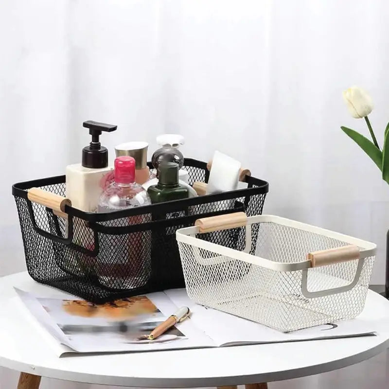 Modern Mesh Storage Basket with Wooden Handles - My Store