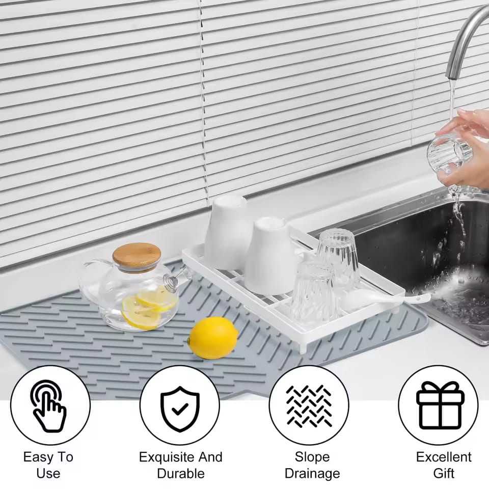 Silicone Dish Drying Mat with Self-Draining Lip
