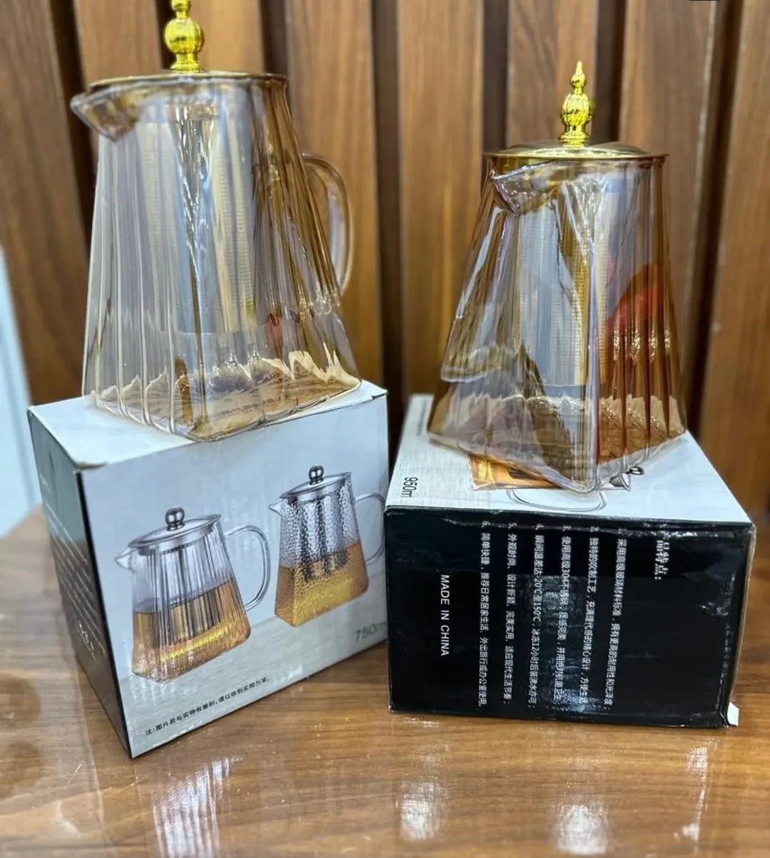 Premium Amber Glass Tea Kettle with Golden Infuser & Lid - My Store