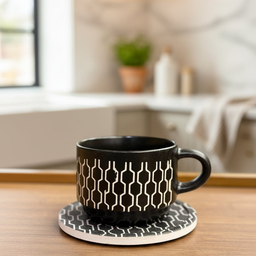Danny Home™ Embossed Ceramic Tea Cup & Saucer 6 pcs Set – 230ml