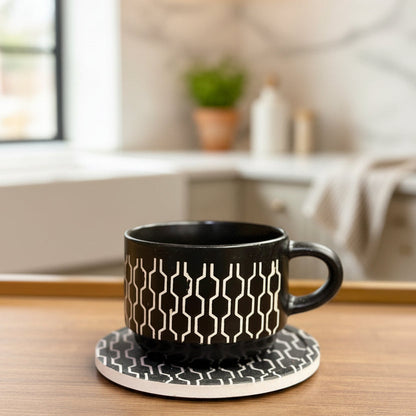 Danny Home™ Embossed Ceramic Tea Cup & Saucer 6 pcs Set – 230ml