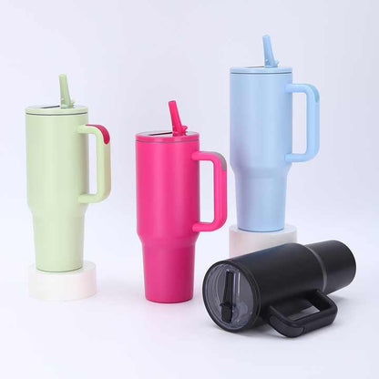 40 oz Premium Stainless Steel Travel Tumbler with Handle & Straw (1200ml)