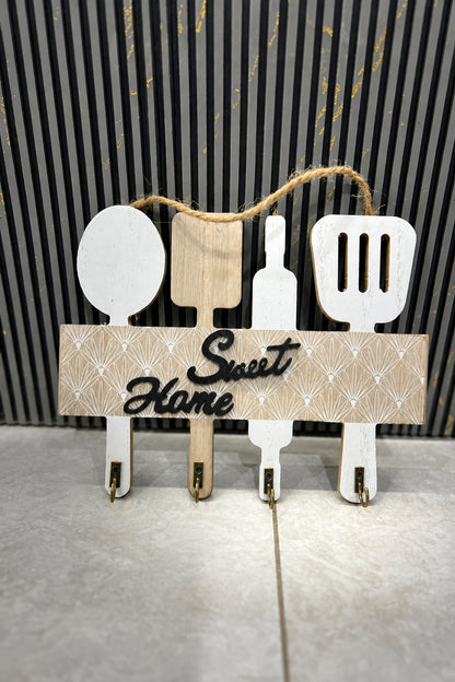 Sweet Home Wooden Wall Hanging Cutlery Rack with Hooks