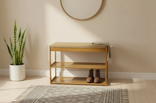 Modern Wooden Shoe Rack Bench with Cushion Seat (3-Tier) - My Store