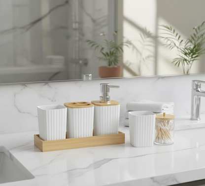 5 PCS Bathroom Accessories Set – Bamboo - My Store
