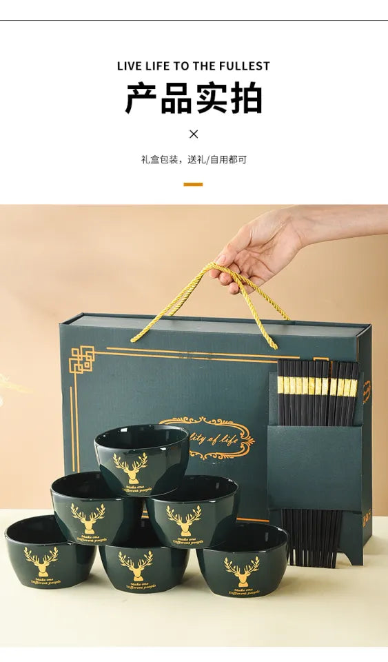 Ceramic Gift Bowl & Chopstick Set