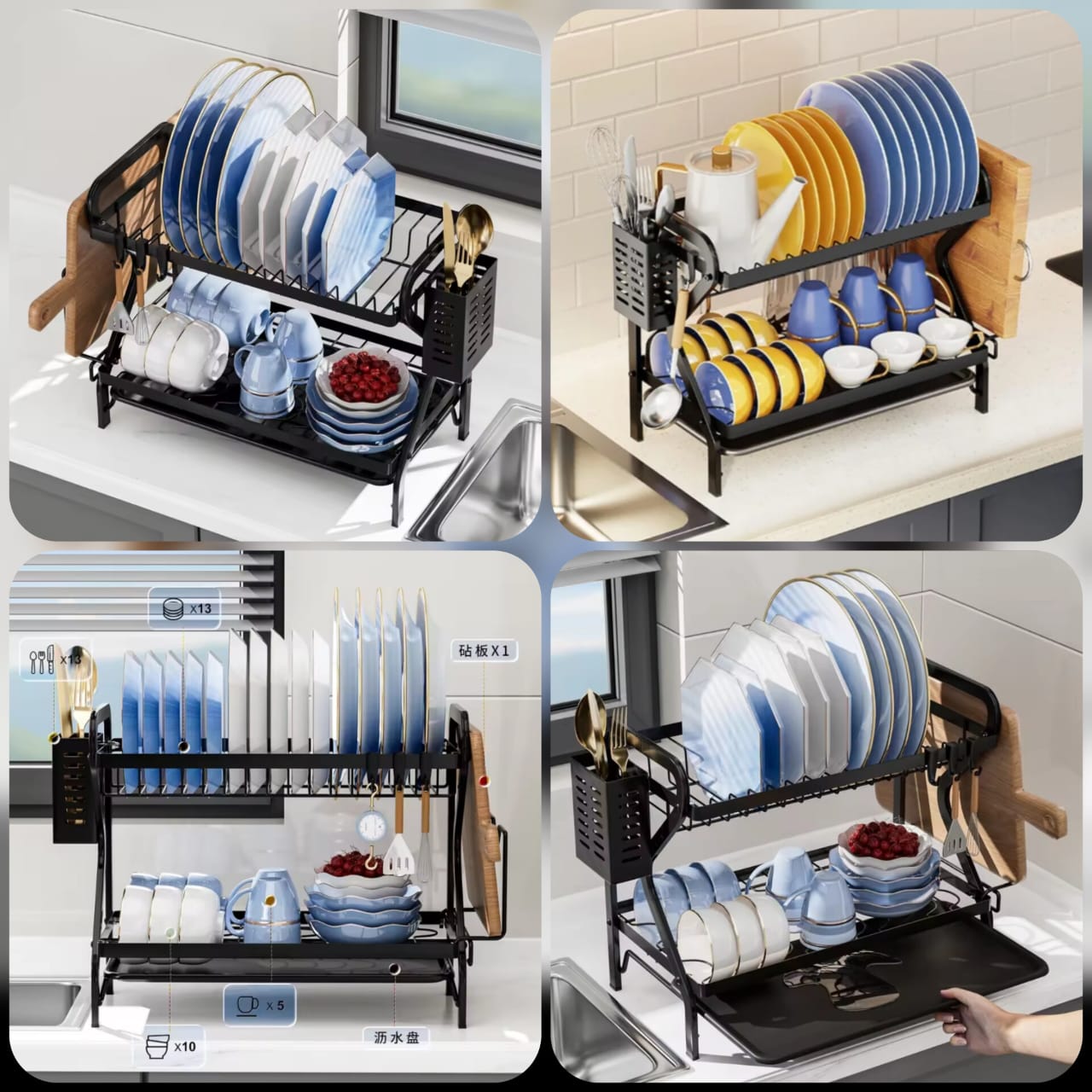 Premium 2-Tier Dish Drying Rack with Utensil Holder & Cutting Board Slot - My Store