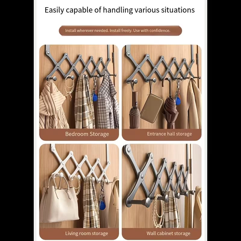Retractable Over-the-Door Accordion Hanger (Punch-Free)