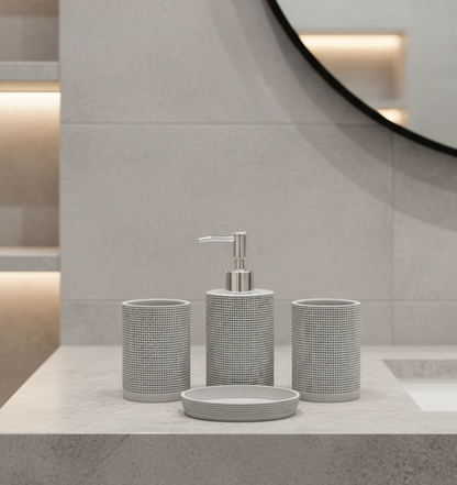Aesthetic 4-Piece Woven Texture Bathroom Accessory Set