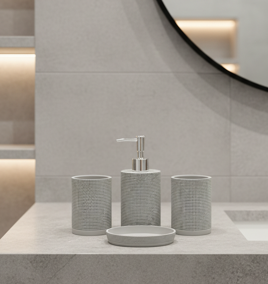 Aesthetic 4-Piece Woven Texture Bathroom Accessory Set