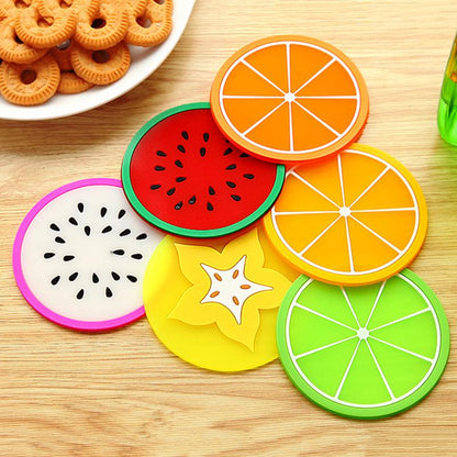 6pc Set Of Colorful Fruit Shaped Coasters Silicone Round Coaster Cup Drinks Holder Mat