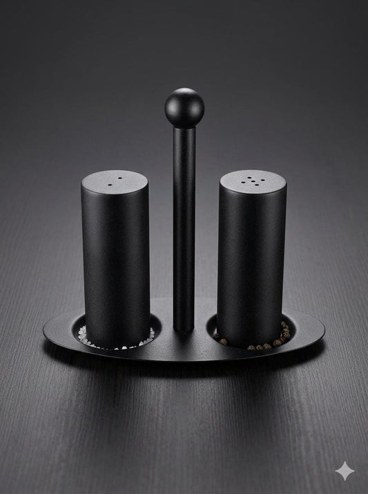 Matte Black Salt & Pepper Shaker Set with Stand