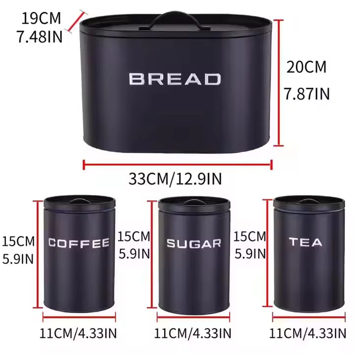 Vintage 4-Piece Kitchen Storage Set (Bread Box + Tea, Coffee & Sugar Canisters)