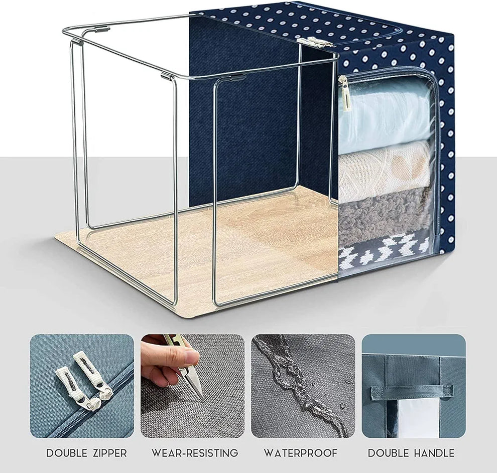 Steel Frame Foldable Storage Box – 66L Heavy Duty Wardrobe Organizer