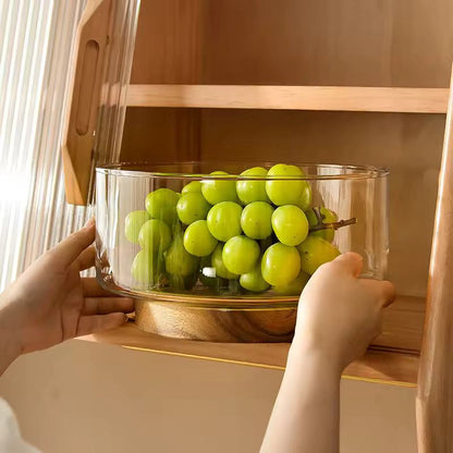 Modern Glass Fruit Bowl with Premium Wooden Base - My Store