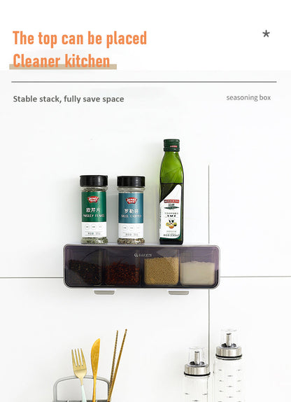 Wall-Mounted 4-Compartment Seasoning Box | No-Drill Kitchen Spice Organizer